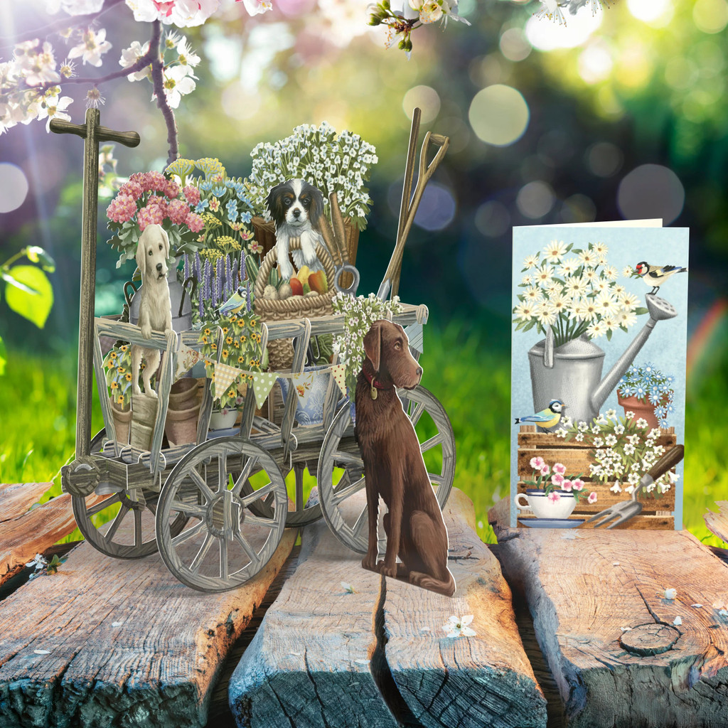 The Goat Cart With Doggies - 3D Pop Up Greetings Card 3D037