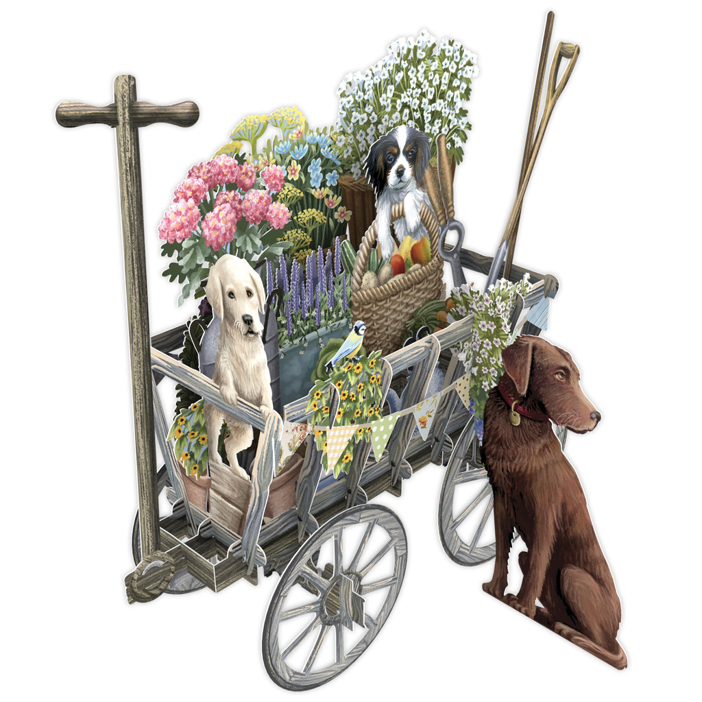 The Goat Cart With Doggies - 3D Pop Up Greetings Card 3D037