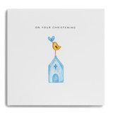 On You Christening (Boy) - Blue Church with Bird & Heart PKE18