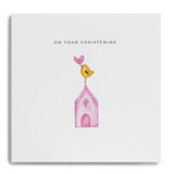 On You Christening (Girl) - Pink Church with Bird & Heart  PKE19