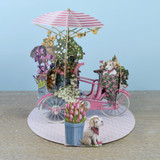 The Flower Seller's Pink Bicycle - 3D Pop Up Greetings Card 3D009