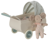 Pram With Baby Mouse - Mint