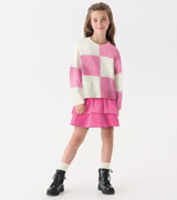 Sea Pink Check Drop Shoulder Sweater