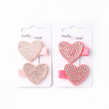 2 Diamante Heart Motif Clips 3.5cm