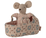 Baby Mouse In Carry Cot - Rose
