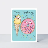 Hey! Age 10 Birthday card - Ice Cream & Donut HEY10