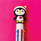 Six Colour Ballpoint Christmas Pen - Penguin Topper