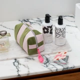 Pink & Green Stripe Cube Cosmetic Bag