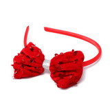 Wide Red Velvet & Sequin Bow Aliceband