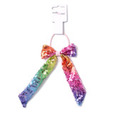Pink Bow With Tails & Rainbow Sequins