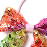 Pink Bow With Tails & Rainbow Sequins