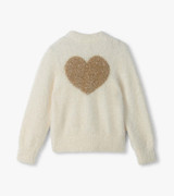 Gold Heart Fuzzy Shrunken Cardigan