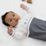 Stan Navy Striped Babygrow