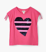 Flip Sequin Heart Cinched Shoulder Tee