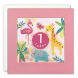 Age 1 Pink Jungle Paper Shakies Card PP3713