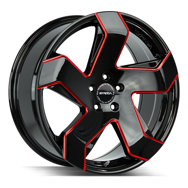 Strada Coltello 6x139.7 24x10 +24 Gloss Black Candy Red Milled