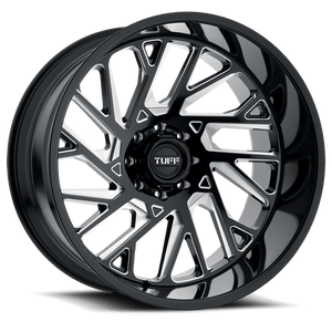 Tuff T4B 5x127 22x12 -45 GLOSS BLACK W/ MILLED SPOKES