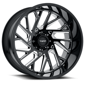 Tuff T4B 8x170 24x14 -72 GLOSS BLACK W/ MILLED SPOKES