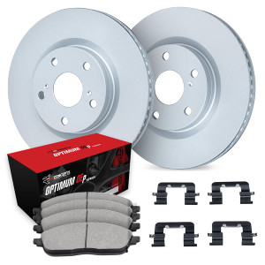 R1 18-25 Genesis G70 Rear Carbon Coated Brake Rotor Set w/Optimum OE Pads and Hardware - WDUH1-21081