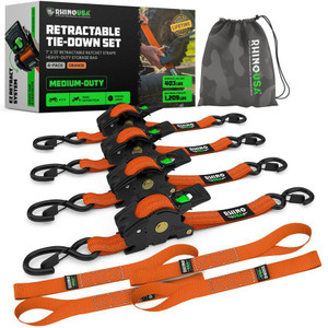 Rhino USA Retractable Ratchet Straps (4Pk 1Inx10Ft) (Orange) - TD-RSRE1X10-ORG-R