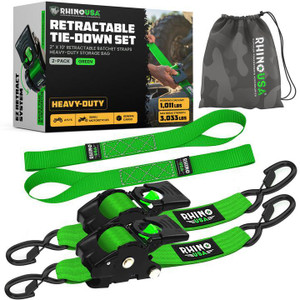 Rhino USA Retractable Ratchet Straps (2Pk 2Inx10Ft) (Green) - TD-RSRE2X10-GRN-R