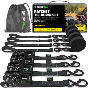 Rhino USA Self-Tensioning Ratchet Straps (4Pk 1.6Inx15Ft) (Black) - TD-RSST-16X15-4BLK