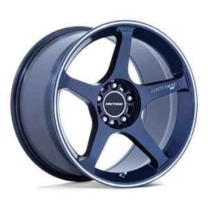 Motegi BATTLE V 5x114.3 18x9.5 +0 Obsidian Blue Mach Lip Stripe