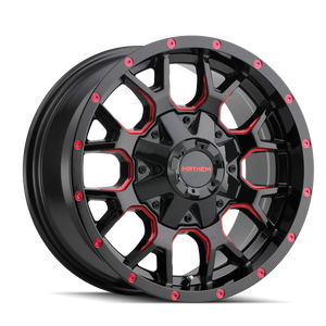 MAYHEM WARRIOR 8015 BLACK W/PRISM RED 17x9 -170 12mm 125.2mm