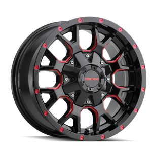 MAYHEM WARRIOR 8015 BLACK W/PRISM RED 17x9 -165 .1 18mm 130.8mm
