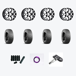 Performance Replicas PR169 6X139.7 22X9 +28 GLOSS BLACK WITH MACHINED SPOKES + Mickey Thompson MIK Baja Boss A/T 305/45R22 — 2021 Chevrolet Tahoe LS Wheel & Tire Package
