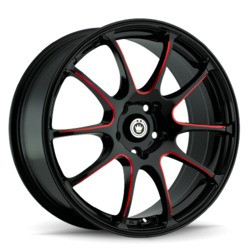 Konig 24BR Illusion 5x114.3 17x7 +40 Gloss Black With Red Spoke Accents
