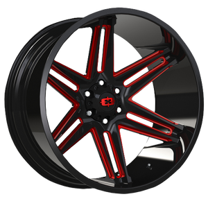 Vision Off-Road 363 Razor 8x180 22x12-51 Gloss Black Milled Spoke with Red Tint