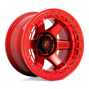 Fuel 1PC D123 BLOCK BEADLOCK 6X139.7 17X9 -15 CANDY RED WITH CANDY RED RING