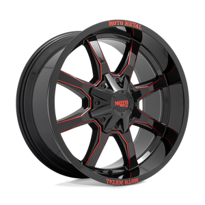 Moto Metal MO970 5X127/5X139.7 20X10 -18 GLOSS BLACK MILLED WITH RED TINT & MOTO METAL ON LIP