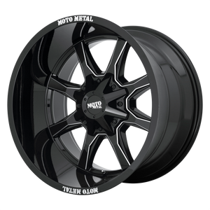 Moto Metal MO970 6X135/6X139.7 16X8 +0 GLOSS BLACK WITH MILLED SPOKE & MOTO METAL ON LIP
