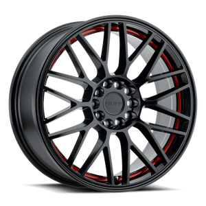 Ruff OVERDRIVE 4X100/4X114.3 18X8 +38 GLOSS BLACK W/ RED INNER LIP