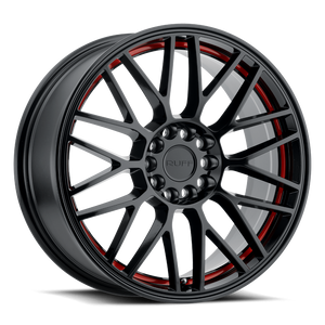 Ruff OVERDRIVE 5X100/5X114.3 18X8 +38 GLOSS BLACK W/ RED INNER LIP