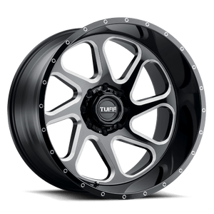 Tuff T2B 6X135 22X12 -45 GLOSS BLACK W/ MILLED SPOKES