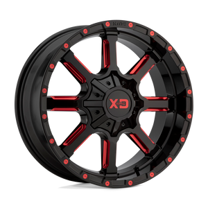 XD XD838 MAMMOTH 5X139.7/5X150 20X9 +18 GLOSS BLACK MILLED WITH RED TINT CLEAR COAT
