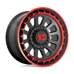XD XD856 OMEGA 8X165.1 20X10 -18 SATIN BLACK MACHINED LIP WITH RED TINT