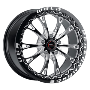 WELD Performance Belmont Drag Beadlock 5x112 18x10 +40 Gloss Black/Milled Diamond Cut Lip