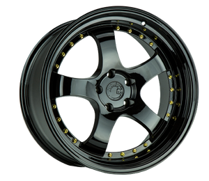 Aodhan Aodhan AH03 5x100 / 5x114.3 17x9+25 Gloss Black W /Gold Rivets wheel and rim