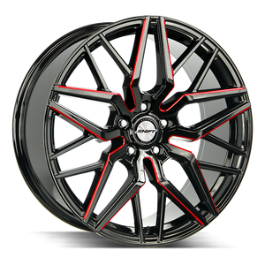 Shift Spring 5x114.3 20x10 +40 Gloss Black Candy Red Milled