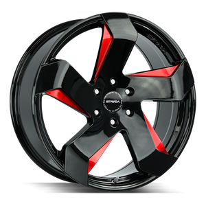 Strada Coltello 5x115 24x10 +15 Gloss Black Candy Red Milled