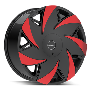 STRADA Turbina 5x114.3/5x127 22x9 +35 Gloss Black Machined Red Tips