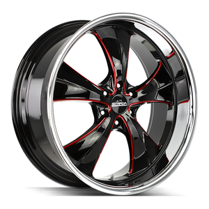 Strada Street Classics Old Skool 6x139.7 24x10 +24 Gloss Black Candy Red Milled SS Lip