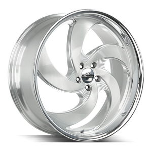 Strada Street Classics Retro 5 5x127 22x9 +15 Brushed Face Silver Milled SS Lip