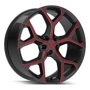 Xcess 5 Flake 5x114.3 20x8.5 +35 Gloss Black Candy Red Milled