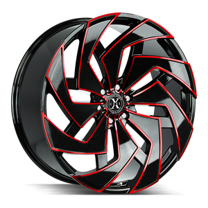 Xcess X04 5x120 22x9 +25 Gloss Black Candy Red Milled