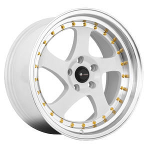 Vors VR2 4x108 15x8 +20 White Machine Lip Gold Rivet Vors VR2 4x108 15x8 +20 White Machine Lip Gold Rivet